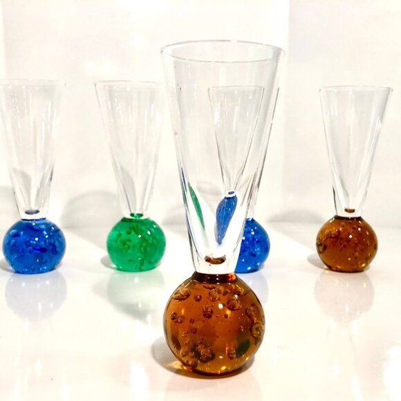 4 Bubble Ball Bottom Shot Glasses. (*Green glass no longer available.) - Picture 4 of 5